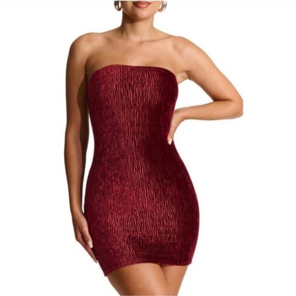 Naked Wardrobe Black Velvet Textured Strapless Tube Mini Dress - Picture 1 of 6
